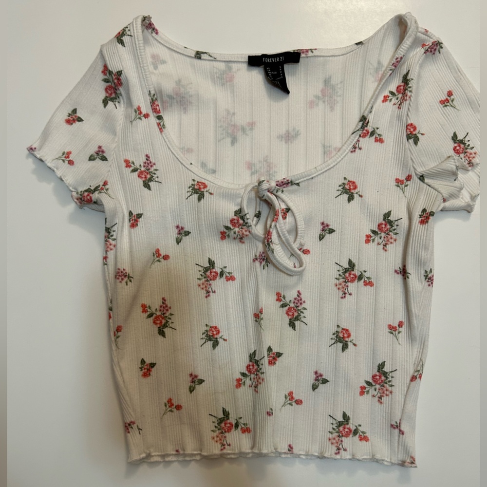 Forever 21 Cropped Tie Front Shirt